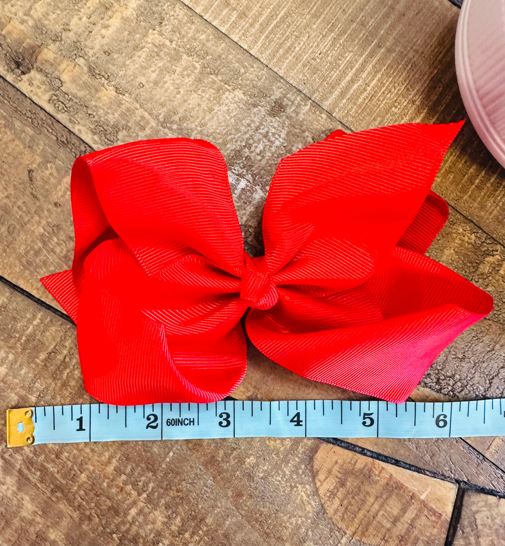 Hair Bow 6” Alligator Clip - Red