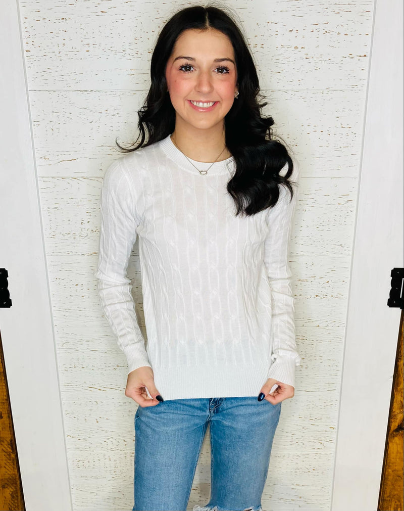 White Cable Knit Sweater - Mini Mee Boutique