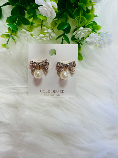 Rhinestone Bow and Pearl Earrings - Mini Mee Boutique