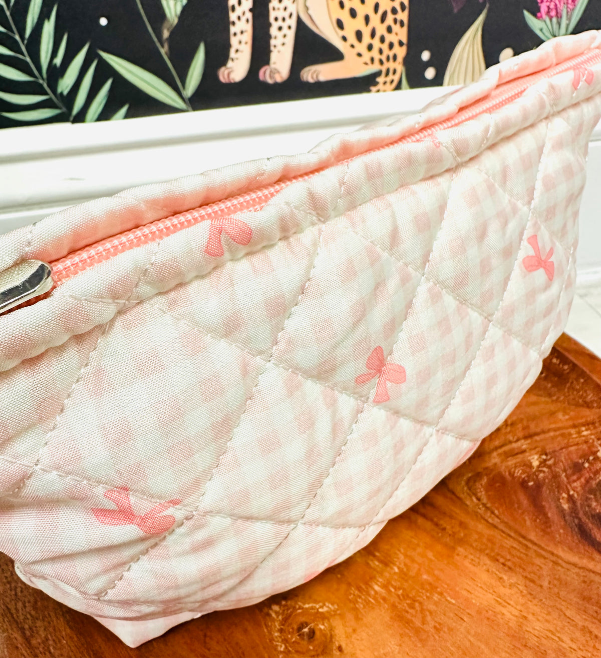 Pink Gingham and Bow Printed Bag