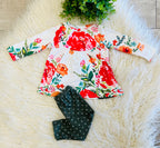Girl’s Floral white Polka Dot Outfit