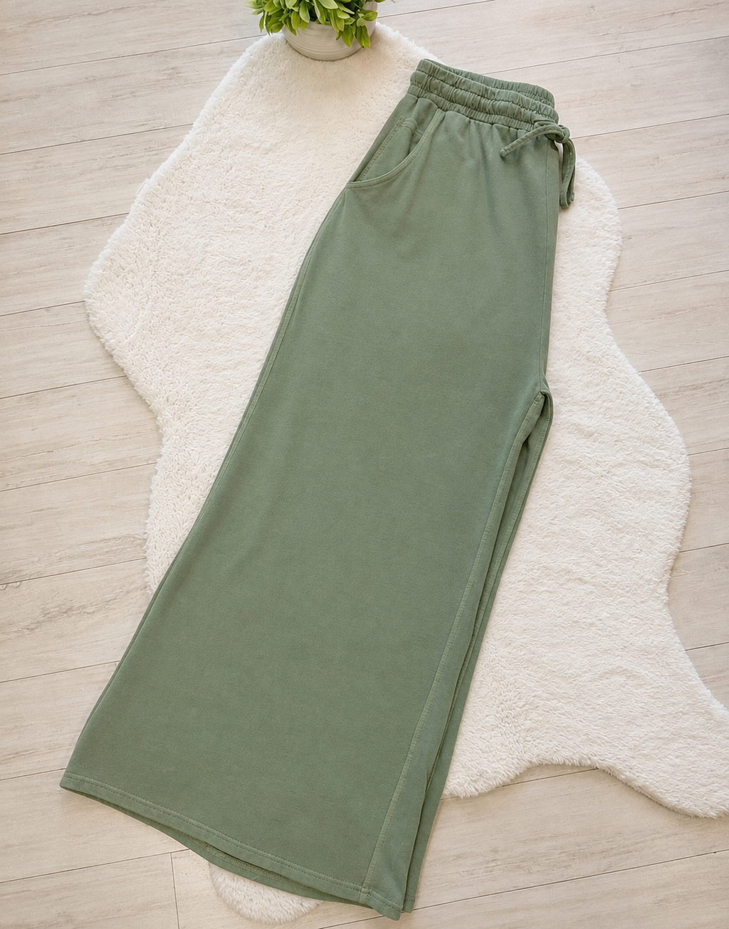 Women’s Curvy Petite Zenana Enzyme Wash Olive Wide- Leg Pants