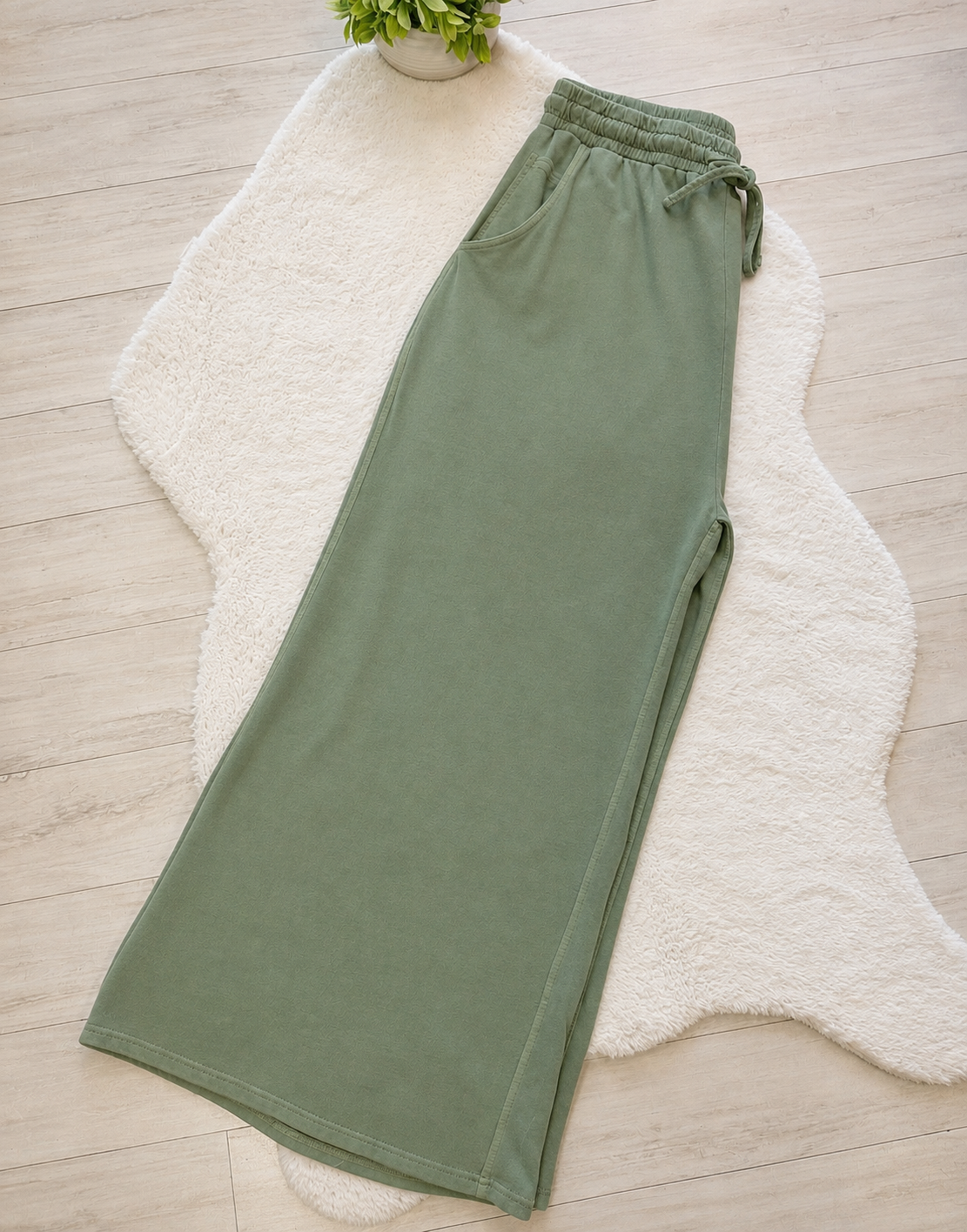 Women’s Curvy Petite Zenana Enzyme Wash Olive Wide- Leg Pants