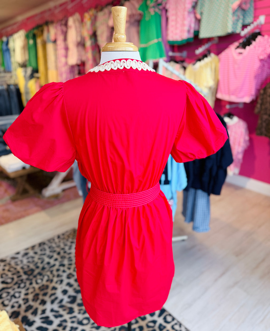 Women’s Jodifl Red Puff Sleeve Waist Tie Dress