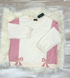 Women’s Evermmee Cream with Red and Pink Stripe and Bow Detail Top- Loose Fit