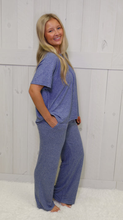 Zenana light Navy Soft Melange Short Sleeve Lounge Set