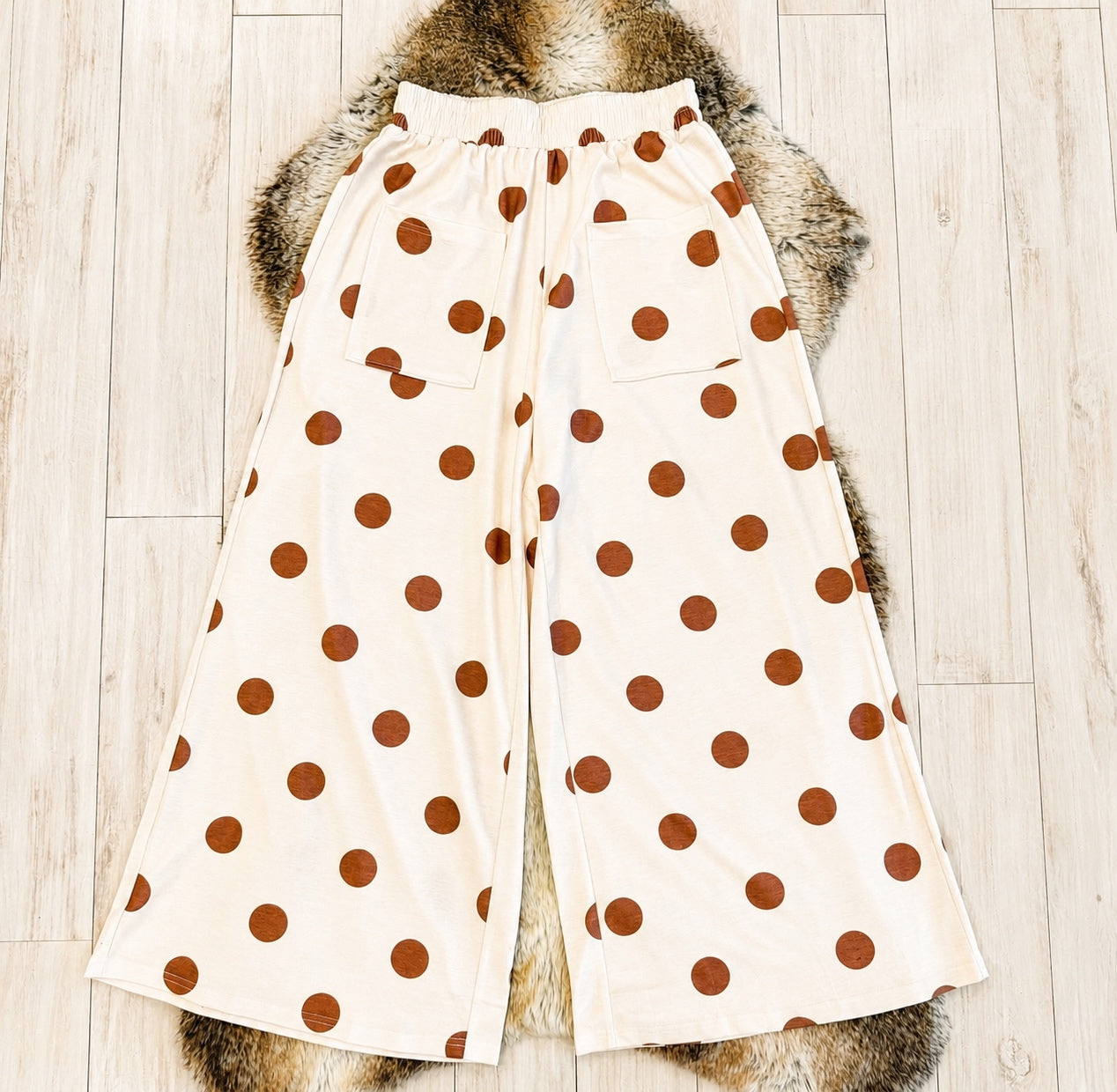 Women’s Evermmee Tan Polka Dot Wide Leg Pull on Pants