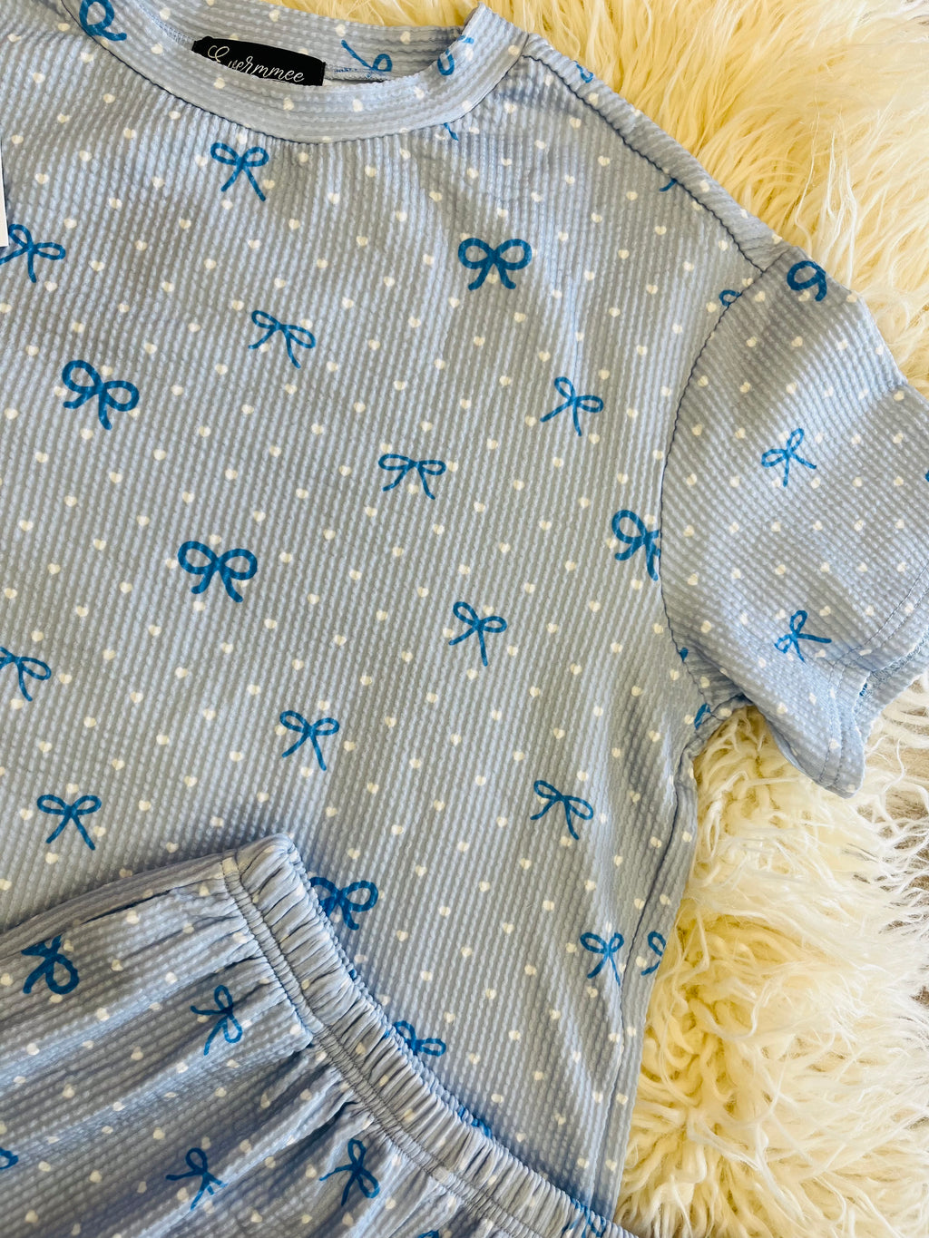 Women’s Evermmee Blue Heart and Bows Short Set