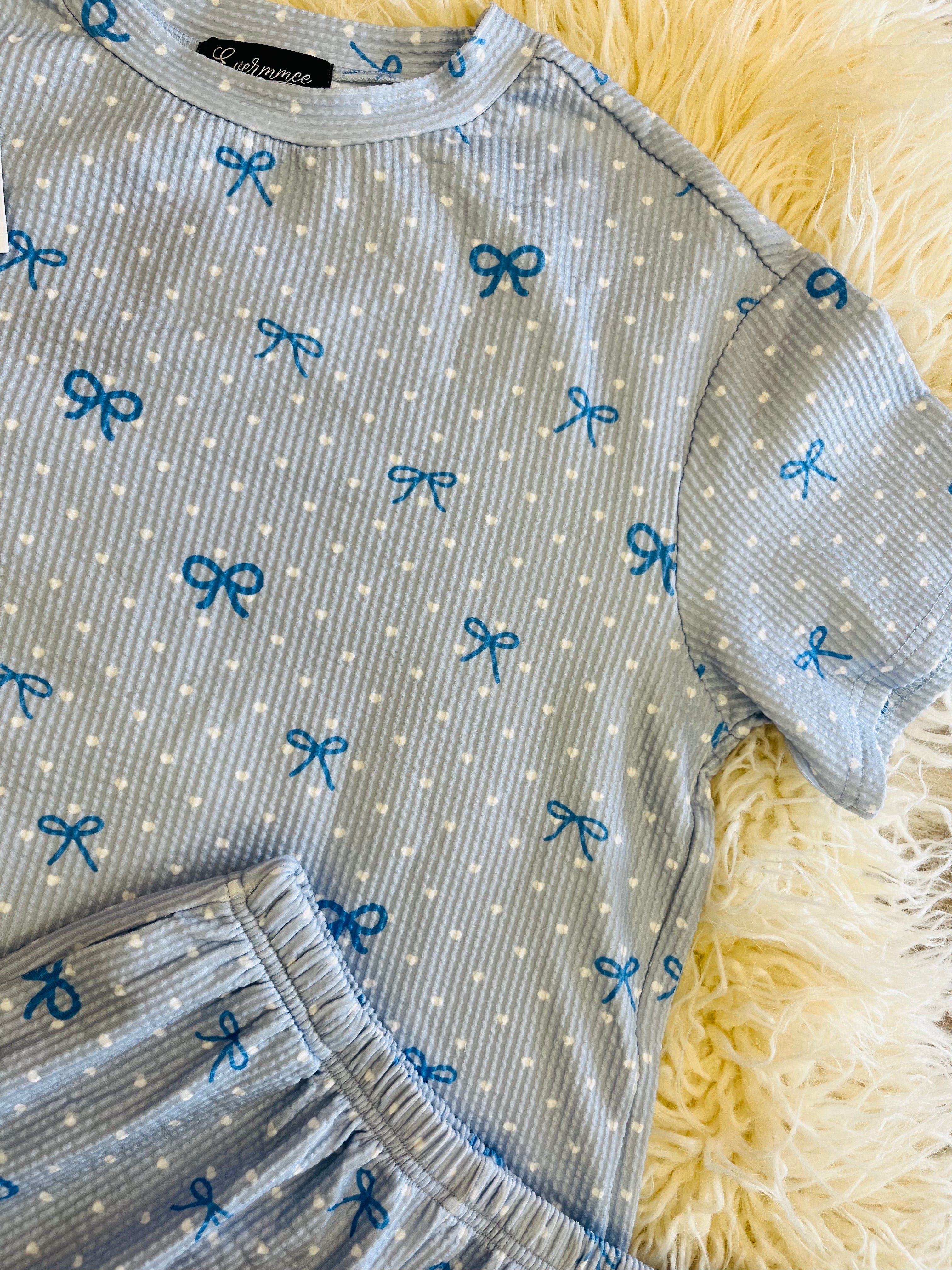 Women’s Evermmee Blue Heart and Bows Short Set