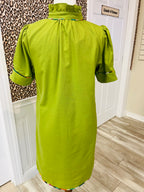 Women’s Linen V-Neck Mini Dress With Printed Embroidered Appliqué Design Details
