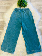 Women’s Zenana Cropped Wide Leg Comfy Teal Acid Wash Pants - True to Size