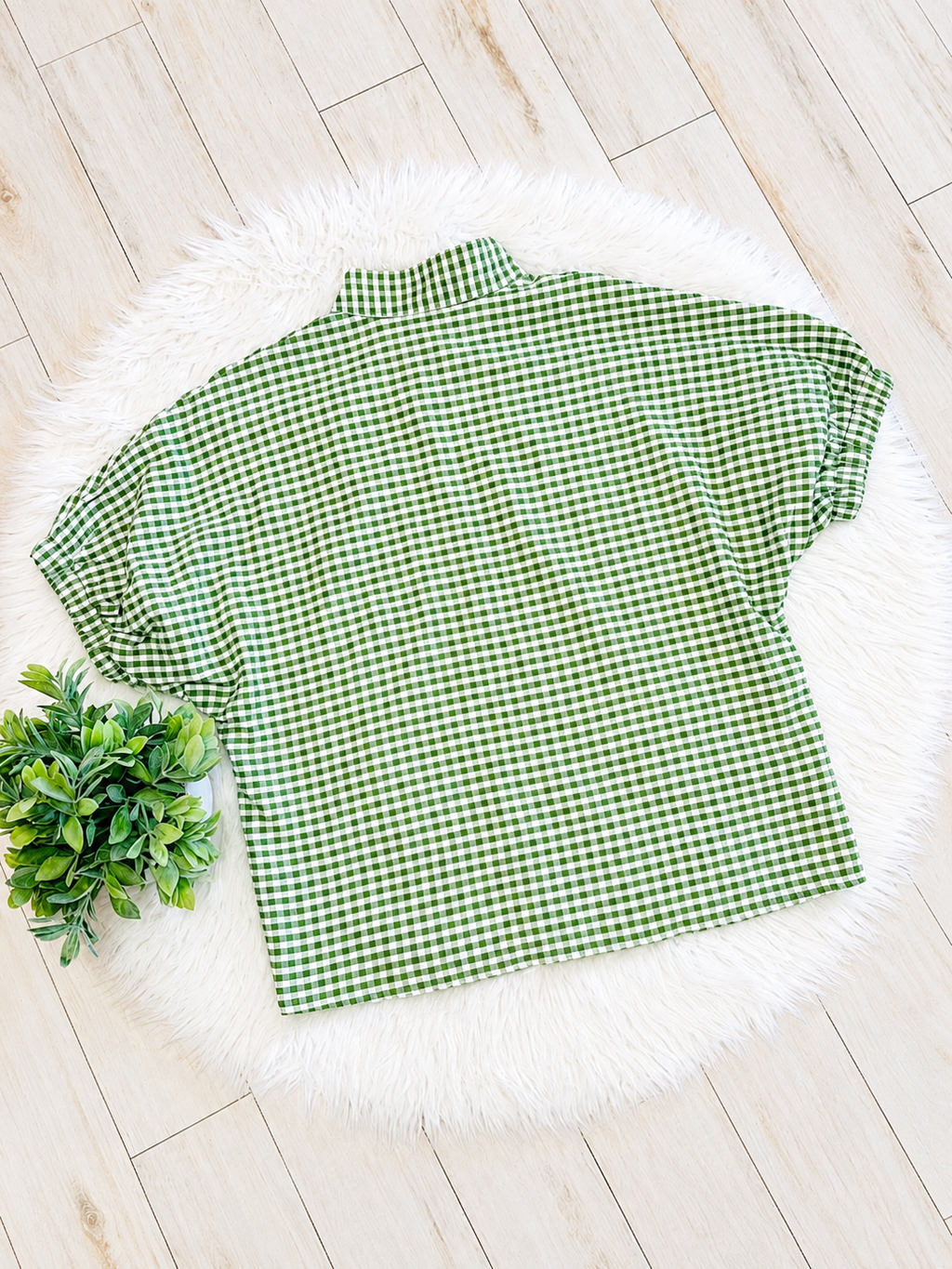 Women’s Evermmee Cream and Green Gingham Top