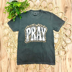 Women’s Charcoal Gray “Pray” Cheetah Print Tee