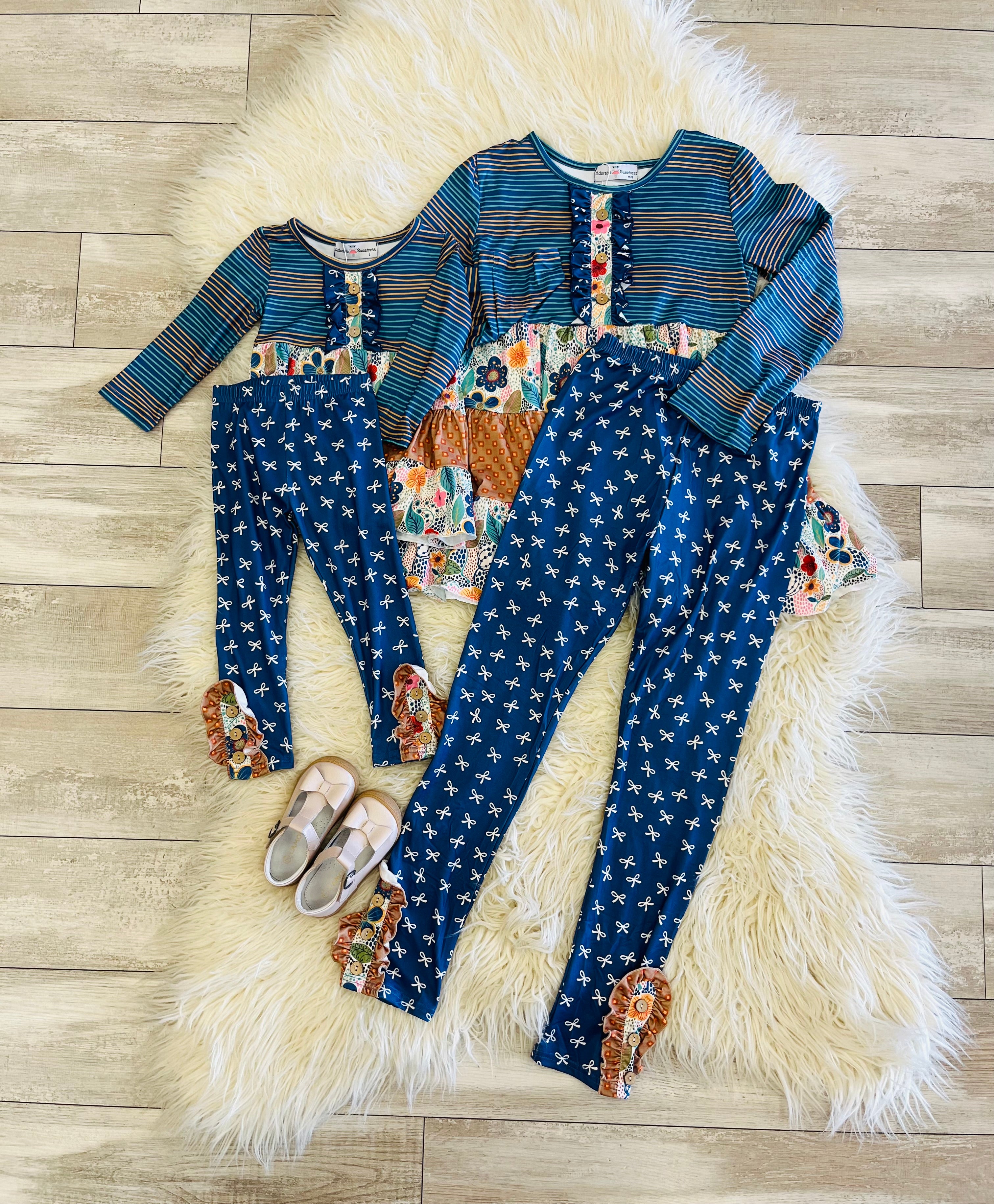 Girl’s Navy Mixed Pattern Outfit
