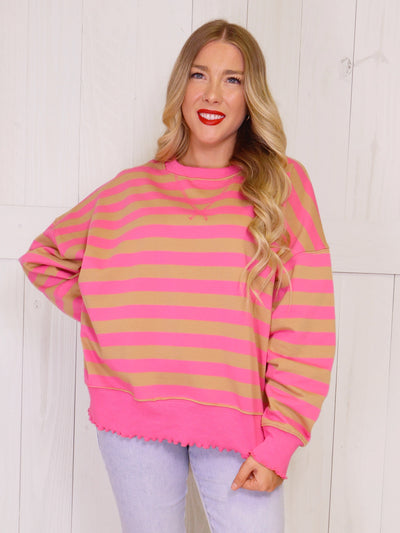 Peach Love Pink and Brown Sweater Top