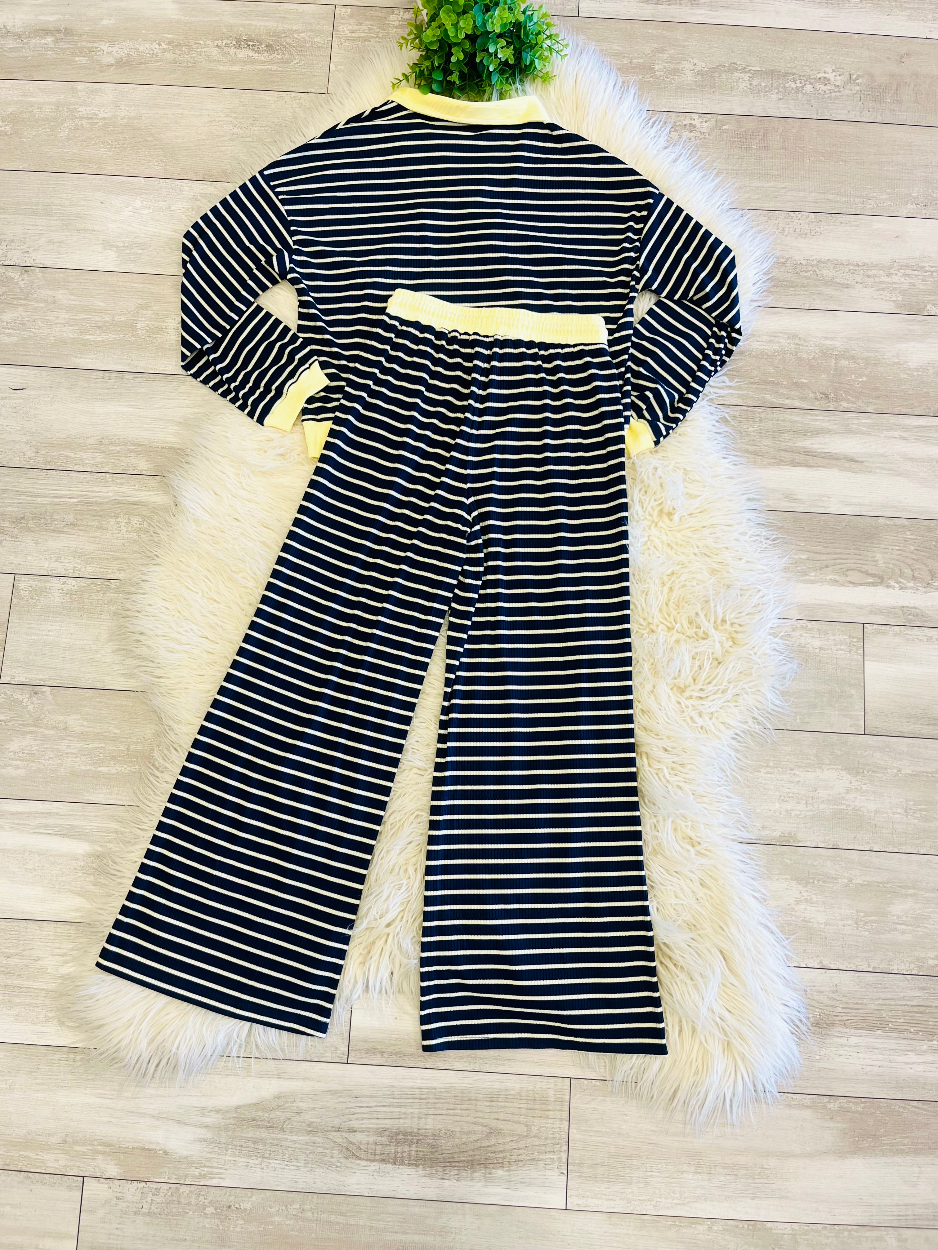 Women’s Navy & Yellow Stripe Quarter Zip Set