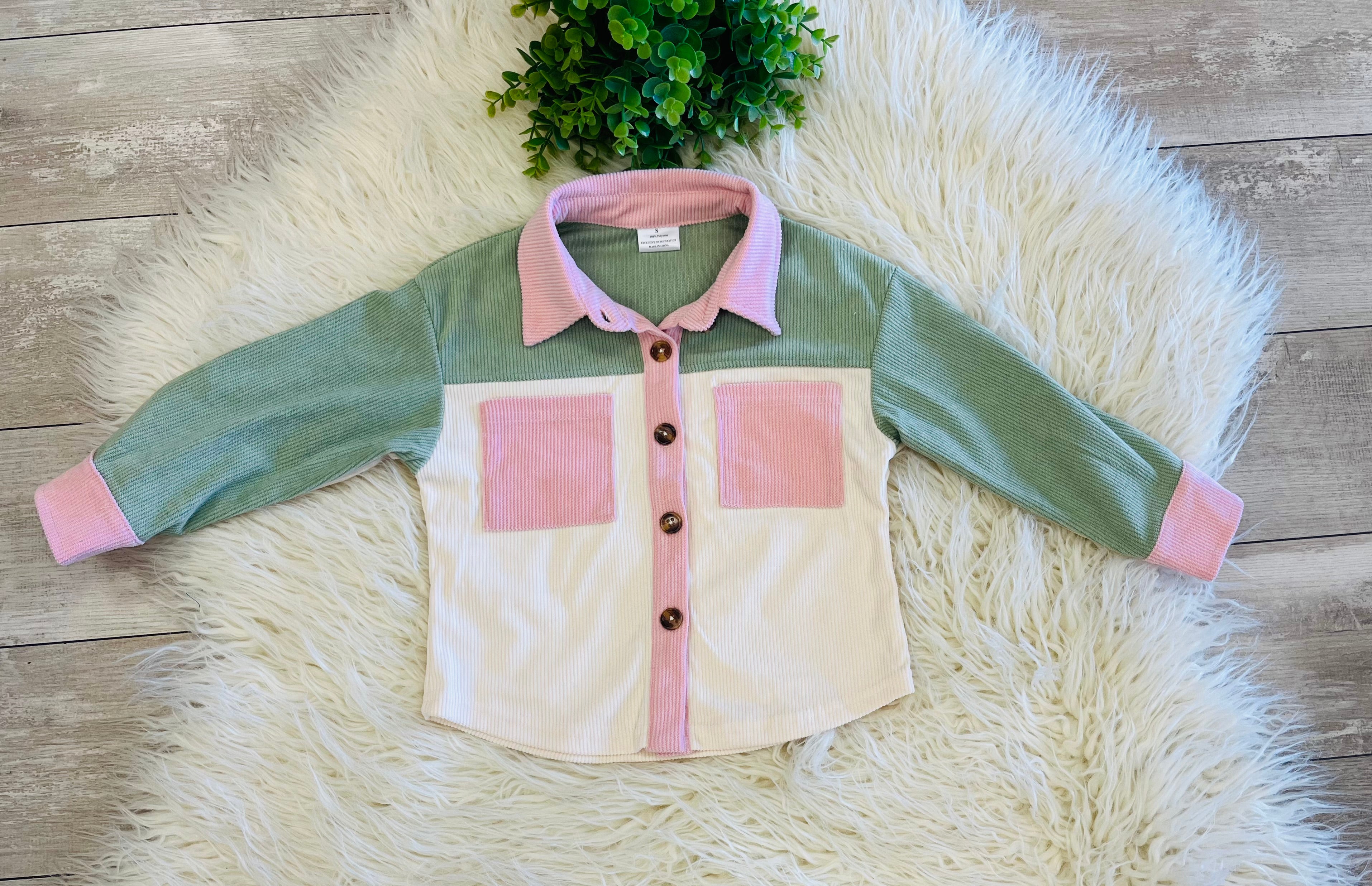 Girl’s Pastel Color Block Corduroy Button Down Shirt