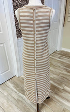 Women’s Blue Pepper Taupe Stripe Button Down Back Dress