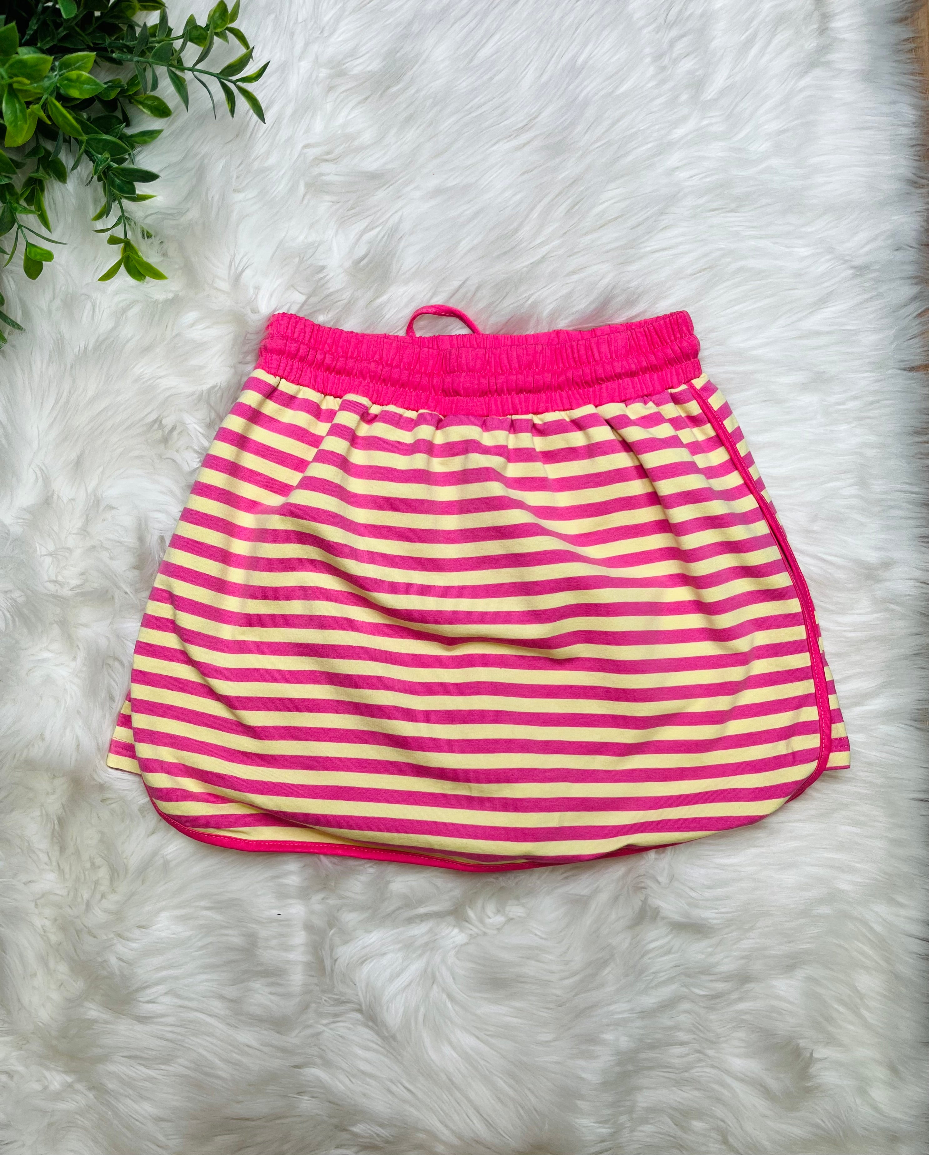 Women’s Evermmee Pink and Yellow Striped Skort Set