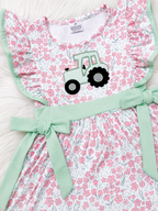 Girl’s Pink and Sage Floral Print Tractor Dress