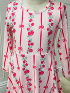 Girl’s Bow Rose Dress Long Sleeve Twirl Dress