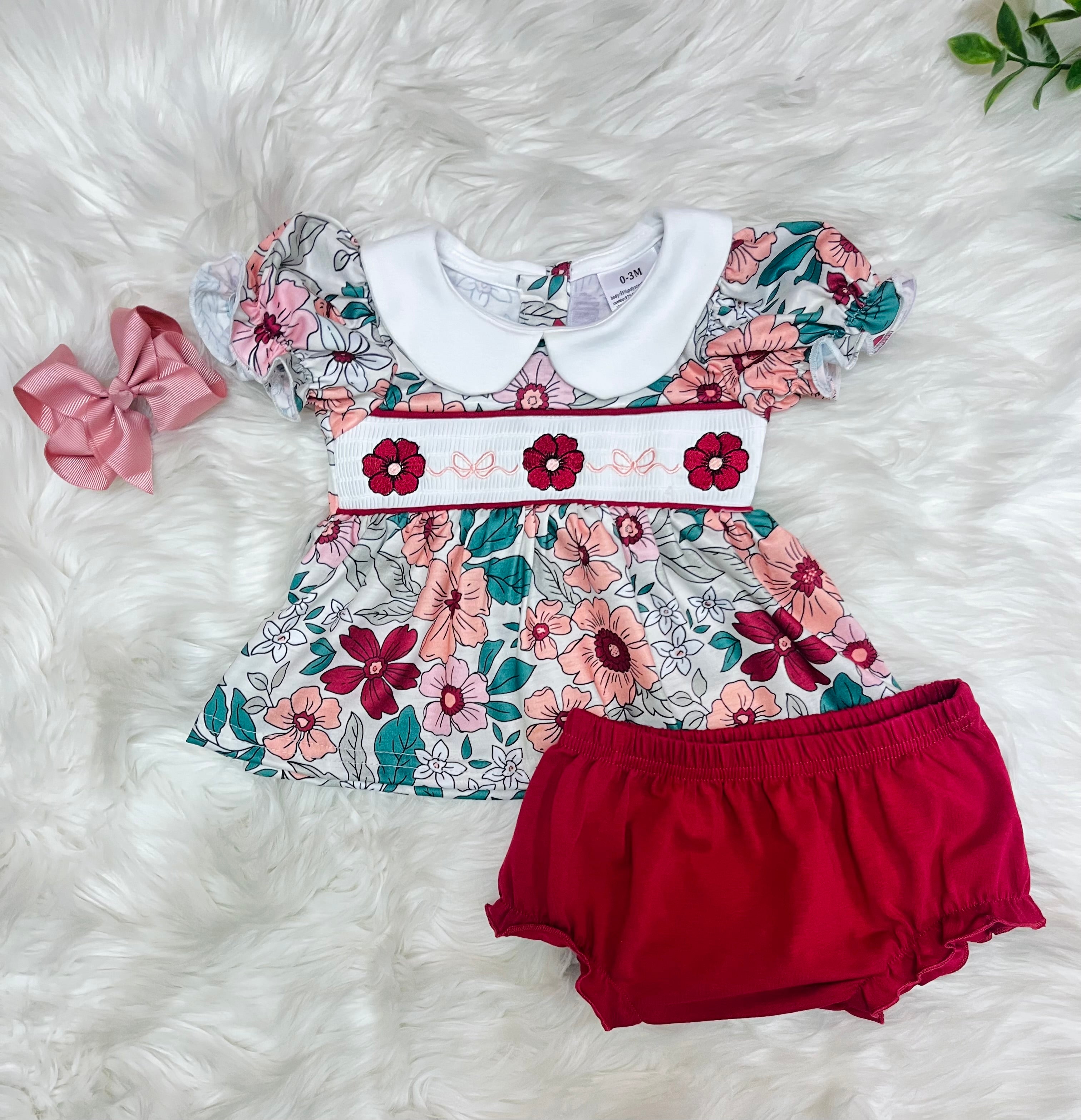 Girl’s Burgundy Floral print Bubble