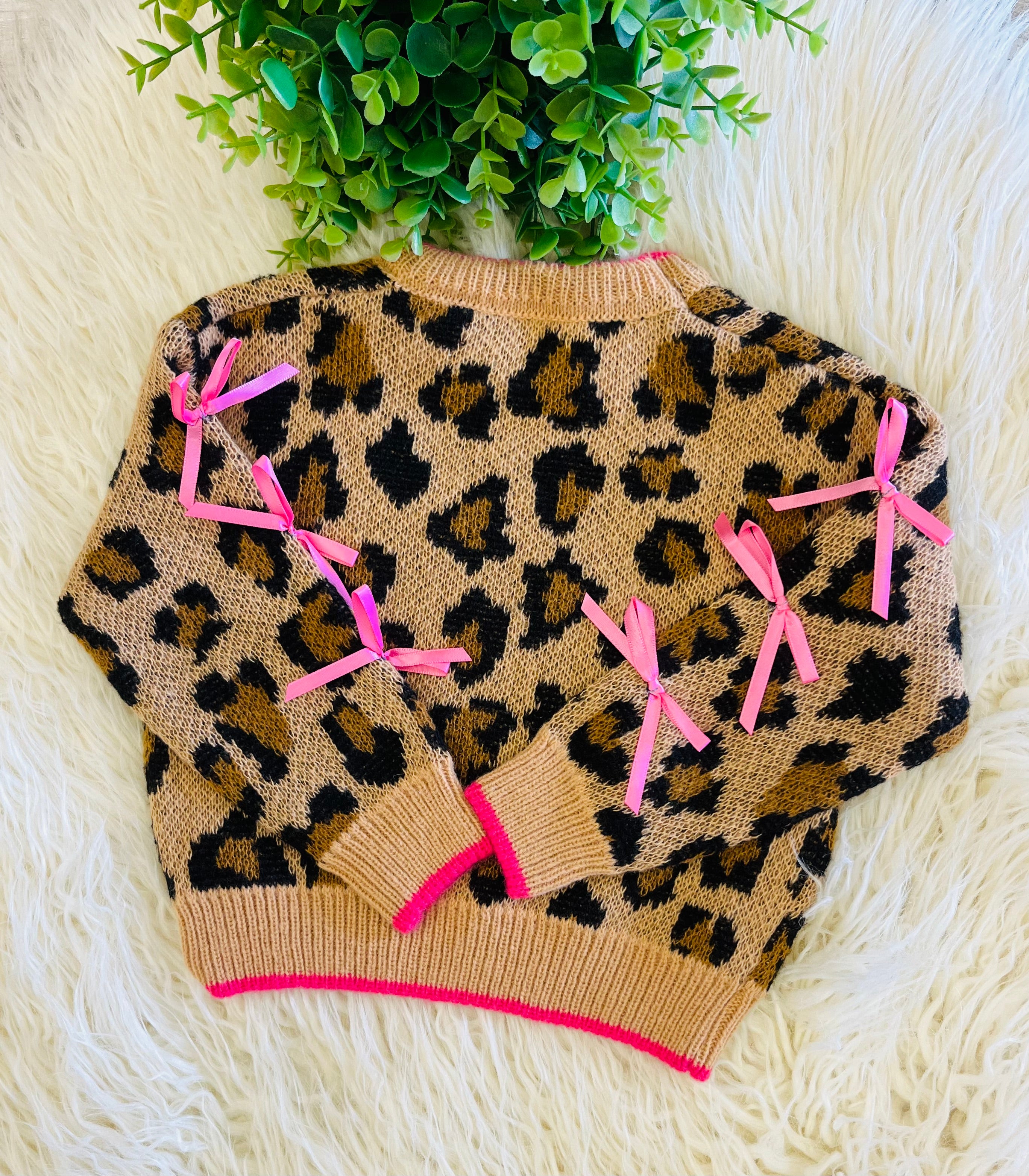 Girl’s Cheetah and Bow Sweater