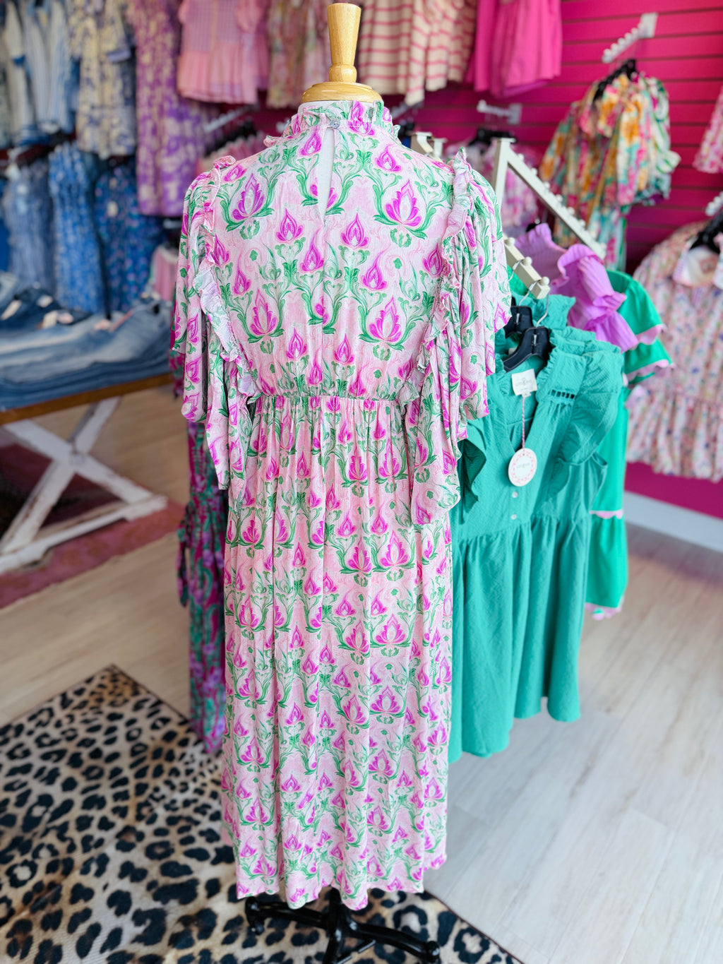 Women’s GiGiO Pink and Green Printed Maxi Dress