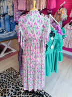 Women’s GiGiO Pink and Green Printed Maxi Dress