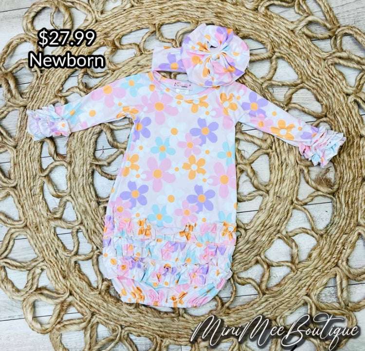 Multicolor Daisy Gown and Headband - Mini Mee Boutique