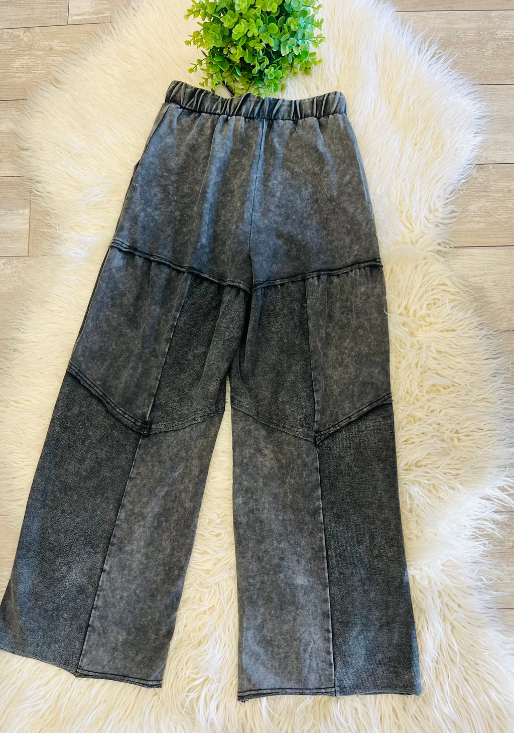 Women’s Evermee Grey Mineral-Washed Wide-Leg Patchwork Pants