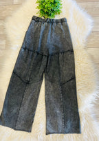 Women’s Evermee Grey Mineral-Washed Wide-Leg Patchwork Pants