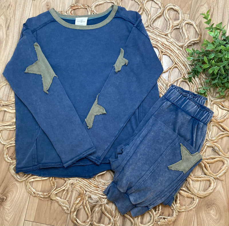 Once Upon a Star Lounge Set - Acid Wash Blue - Mini Mee Boutique