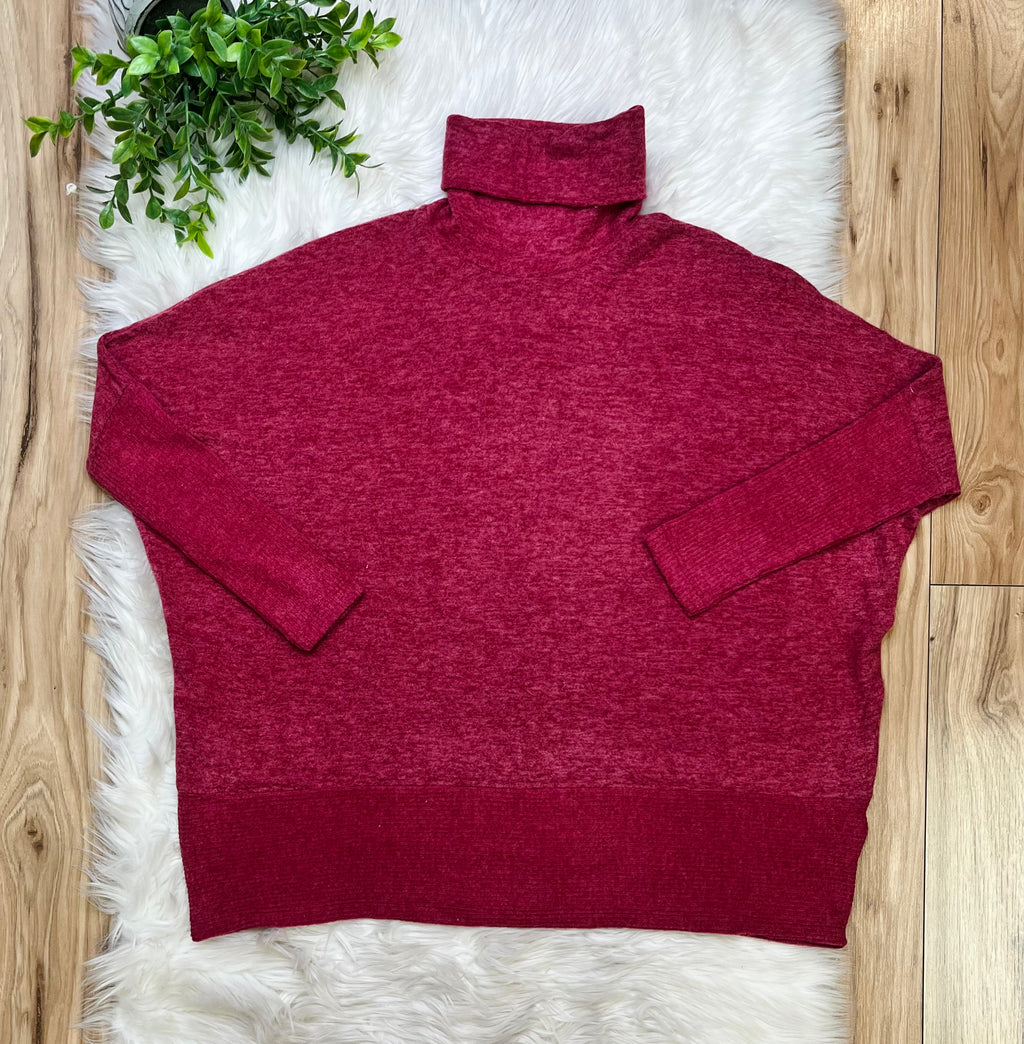 Women’s Zenana Cabernet Oversized Turtle Neck Top