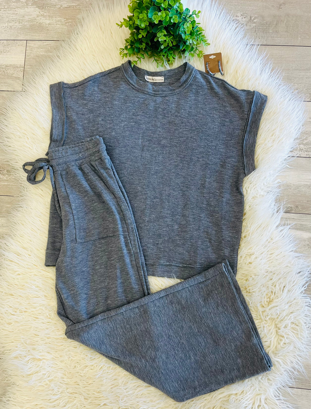 Women’s Zenana Cute Cotton Set In Charcoal