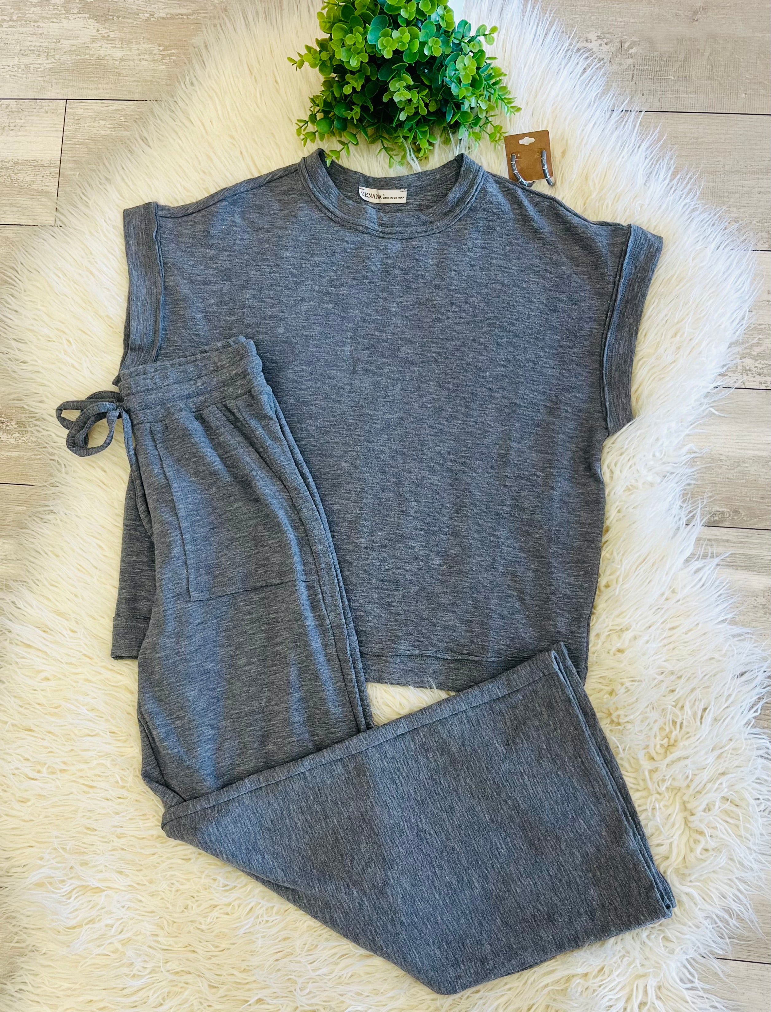 Women’s Zenana Cute Cotton Set In Charcoal