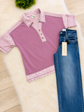 Women’s Mauve Half Button Down Collared Knit Top