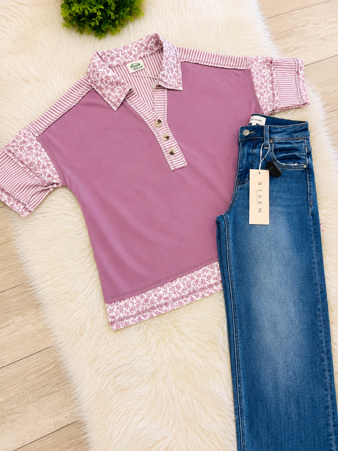 Women’s Mauve Half Button Down Collared Knit Top