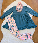 Girls 3 Piece Floral Leggings and Scarf Set