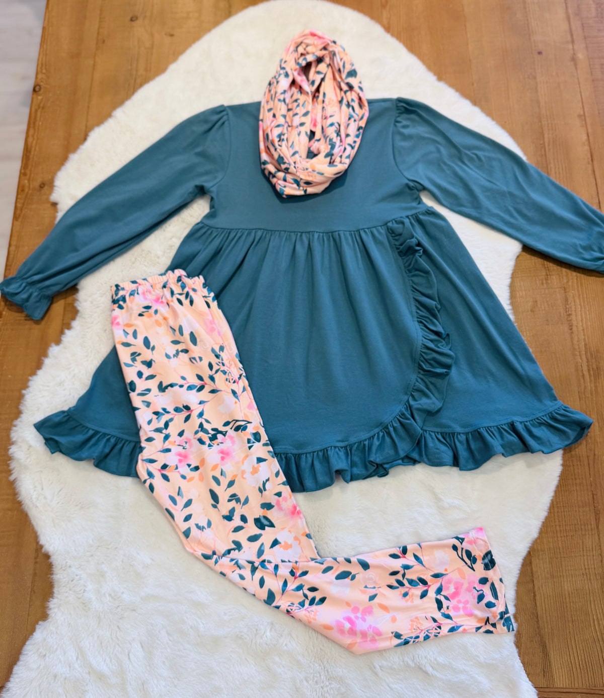 Girls 3 Piece Floral Leggings and Scarf Set