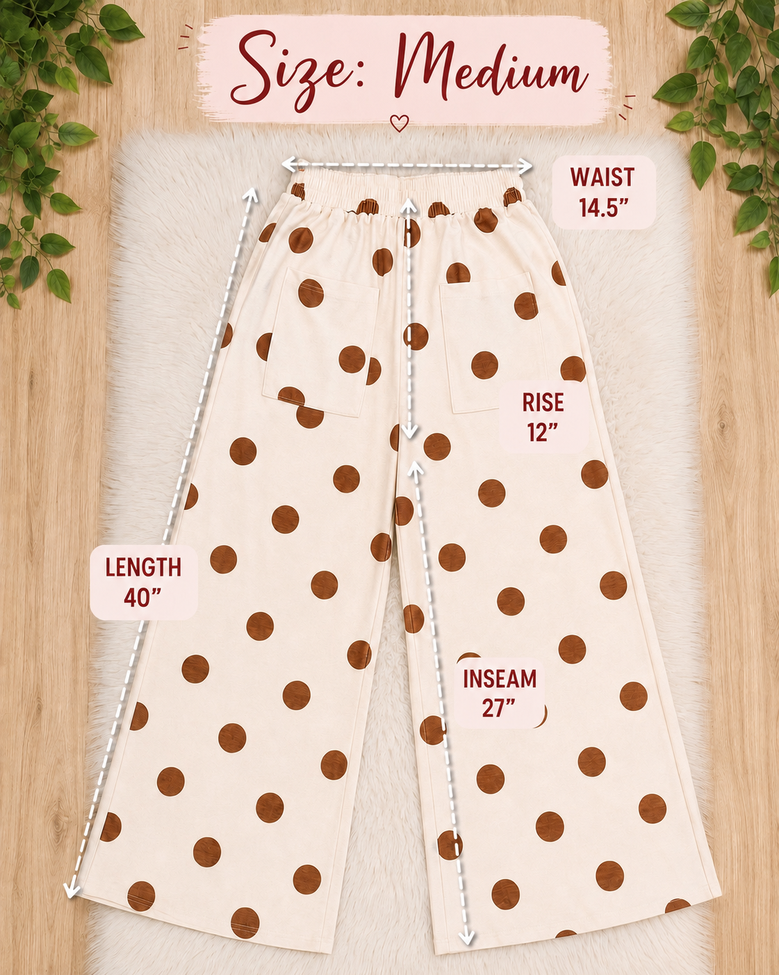 Women’s Evermmee Tan Polka Dot Wide Leg Pull on Pants