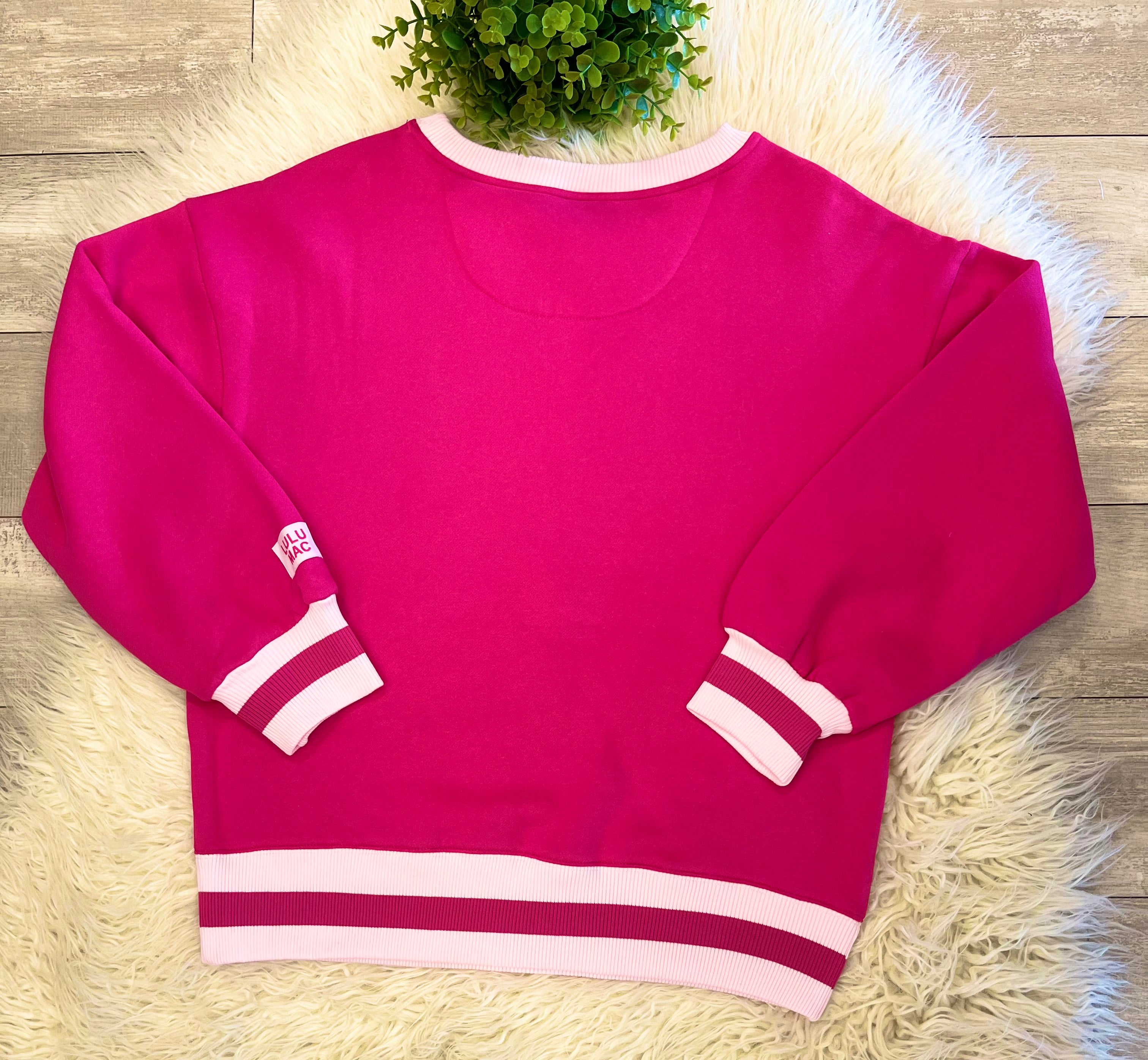 Women’s LuLu Mac Vibrate Pink & Striped Ribbed Trim Sweatshirt