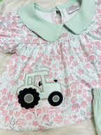 Girl’s Pink and Sage Floral Print Tractor Bubble