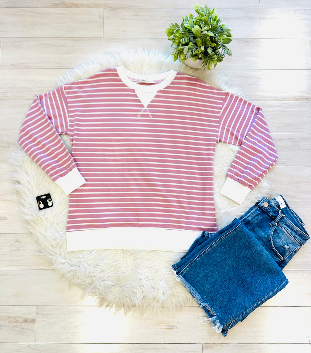 Women’s Zenana Rose Striped Long Sleeve Top