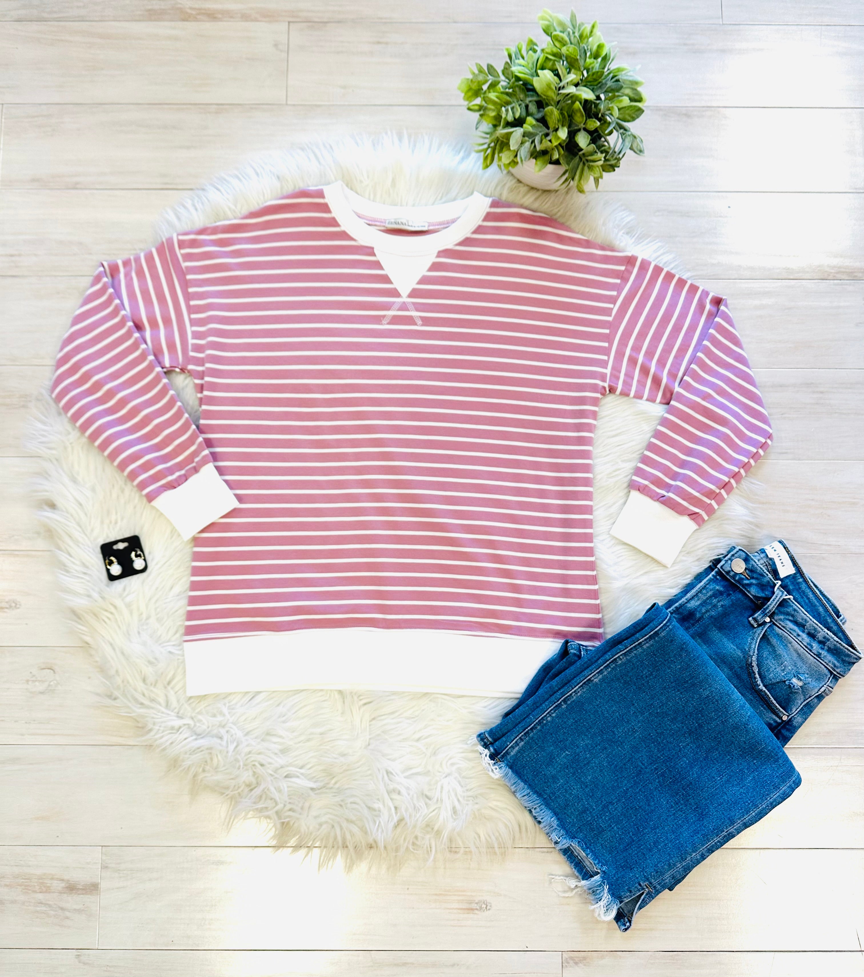 Women’s Zenana Rose Striped Long Sleeve Top