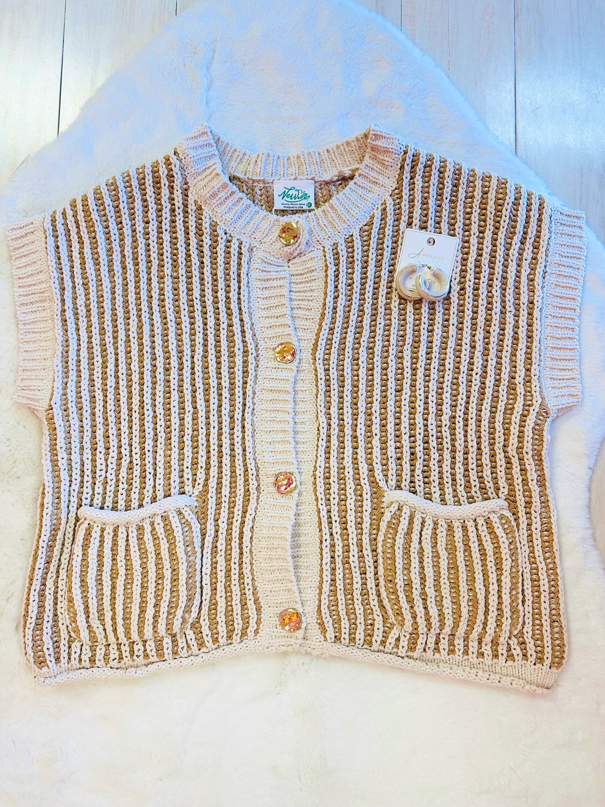 Women’s cream stripe button up top