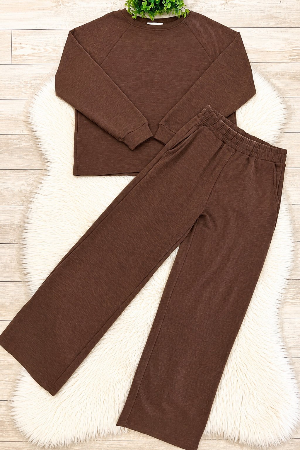 Women’s Zenana Cute Cotton Long Sleeve Set in Brown