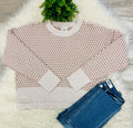 Women’s Ivory And Taupe Checkered Crewneck Knit sweater