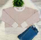 Women’s Ivory And Taupe Checkered Crewneck Knit sweater