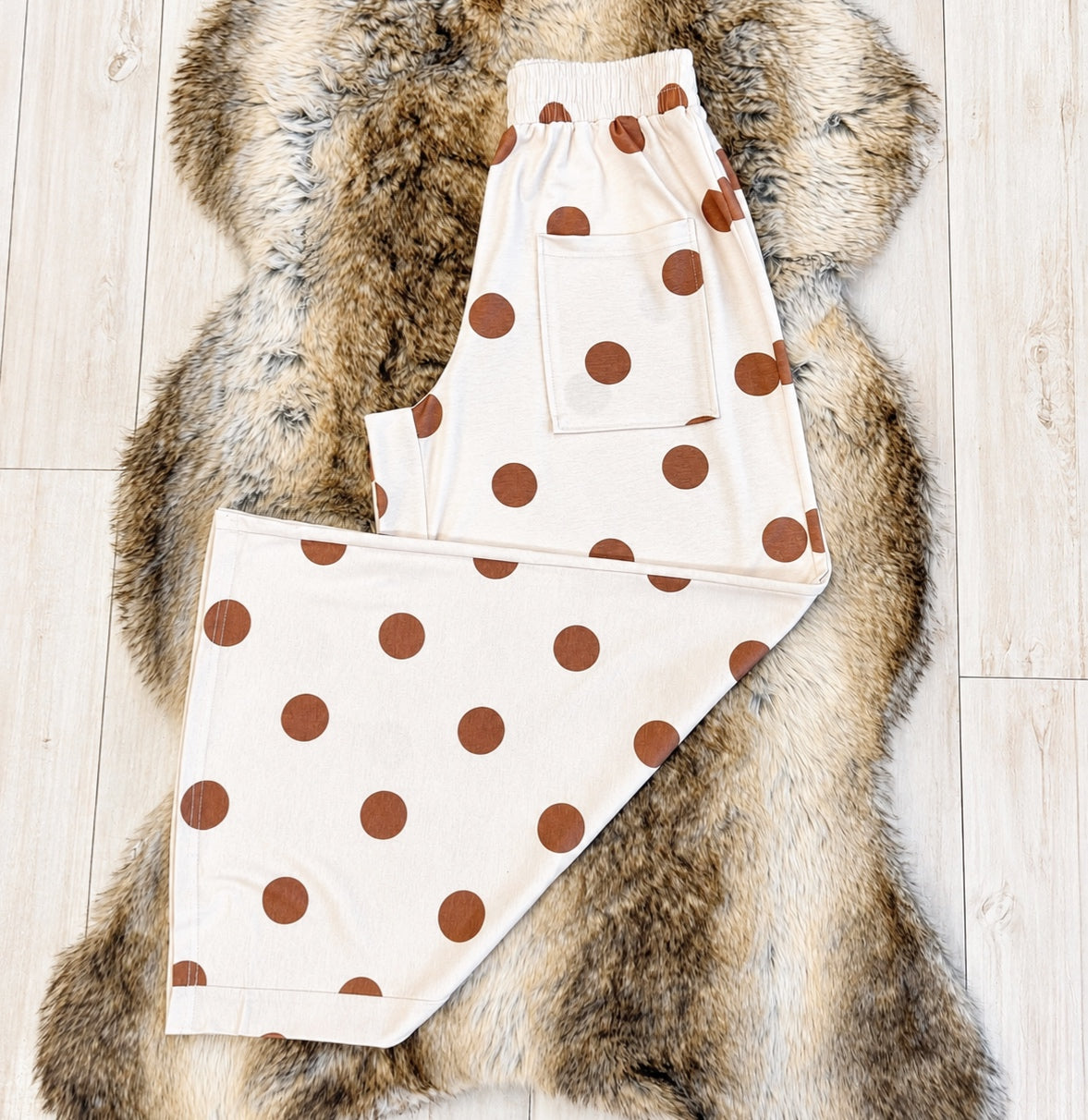 Women’s Evermmee Tan Polka Dot Wide Leg Pull on Pants